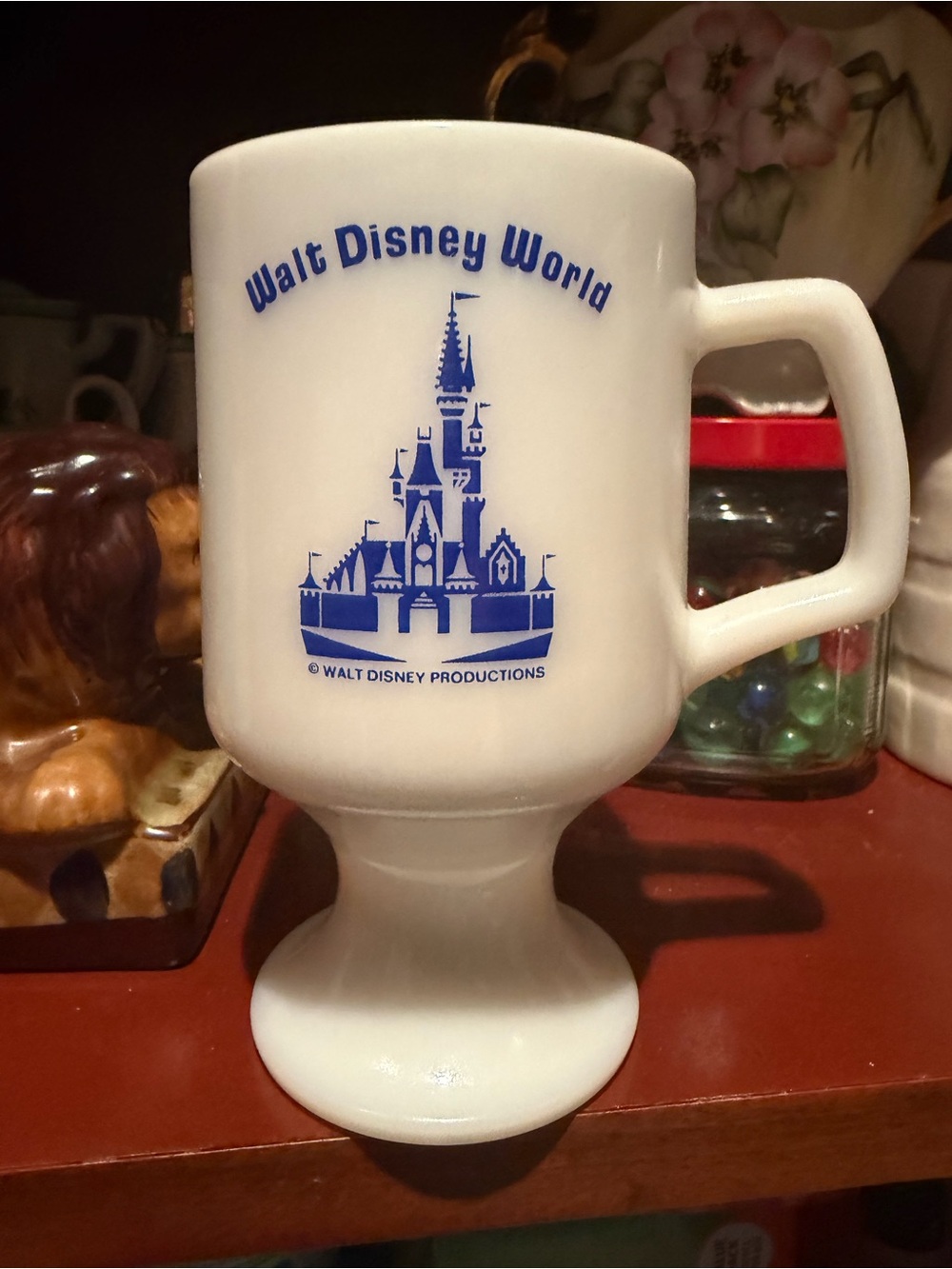 Walt Disney World White Glass Pedestal Mug - 70’s